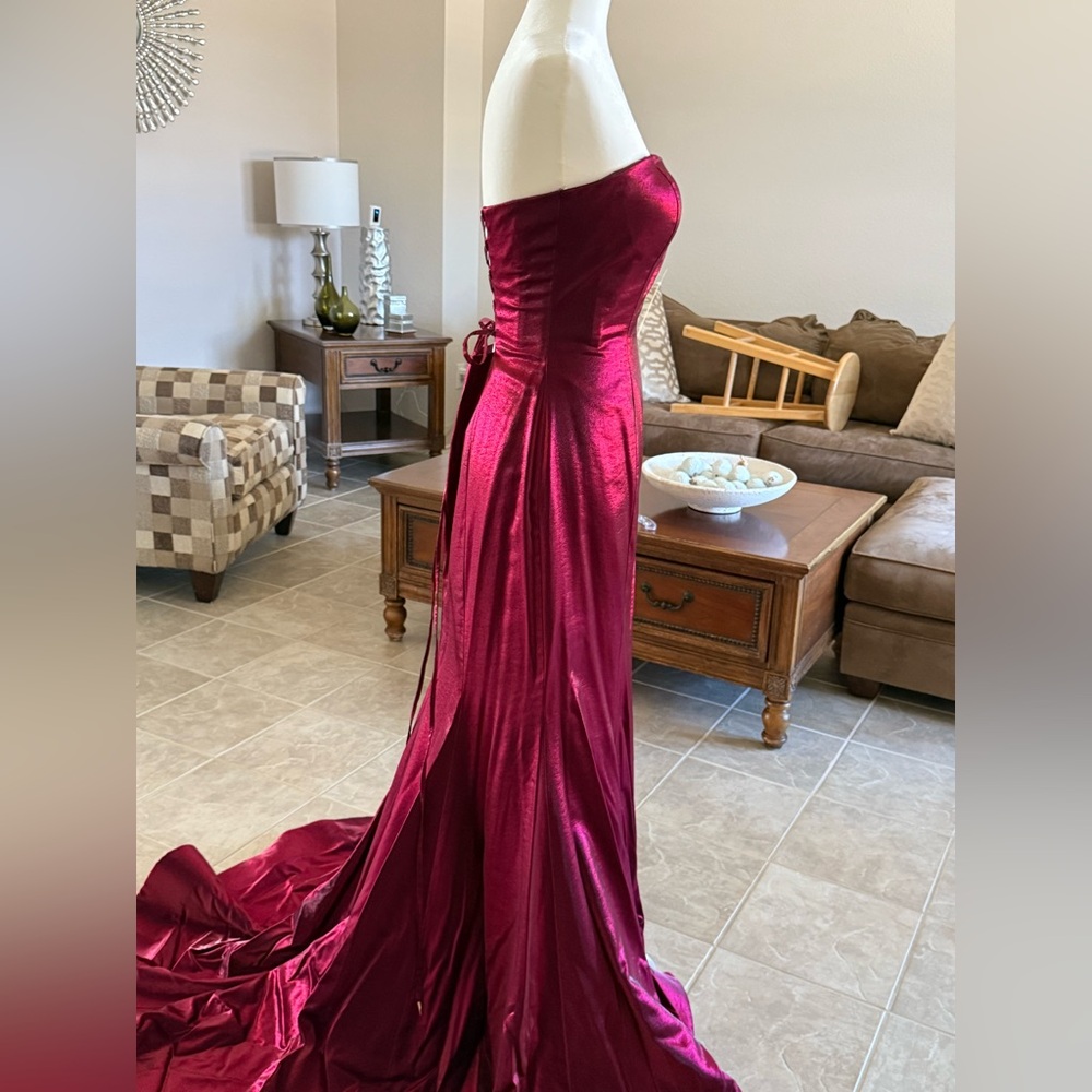 Sherri Hill Burgundy Satin Wedding Dress - Picture 3 of 5